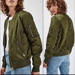 TOPSHOP sateen bomber jacket olive green